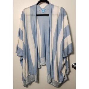 J.McLaughlin Amy Blue White Striped Linen Knit Open Front Shrug Sweater Cardigan